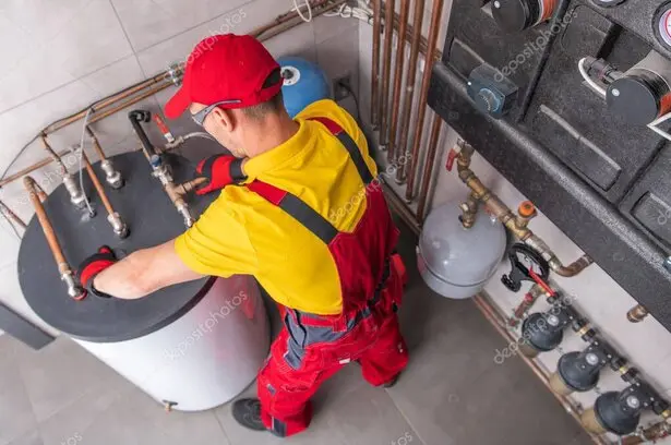 Plumber inspecting a residential water heater