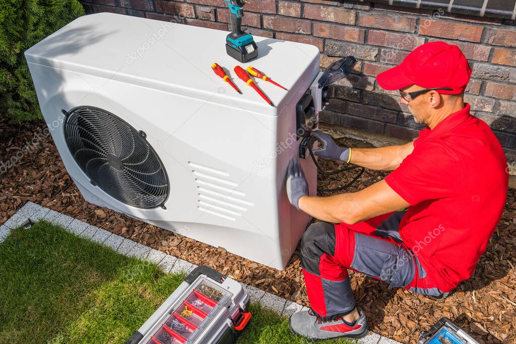 Heat pump outdoor unit during service