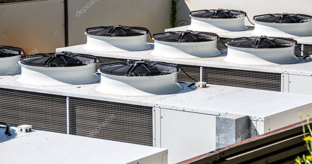 Commercial rooftop HVAC units on a building